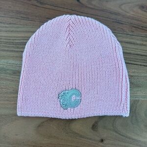 NHL PINK Knitted Beanie Silver Calgary Flames Logo